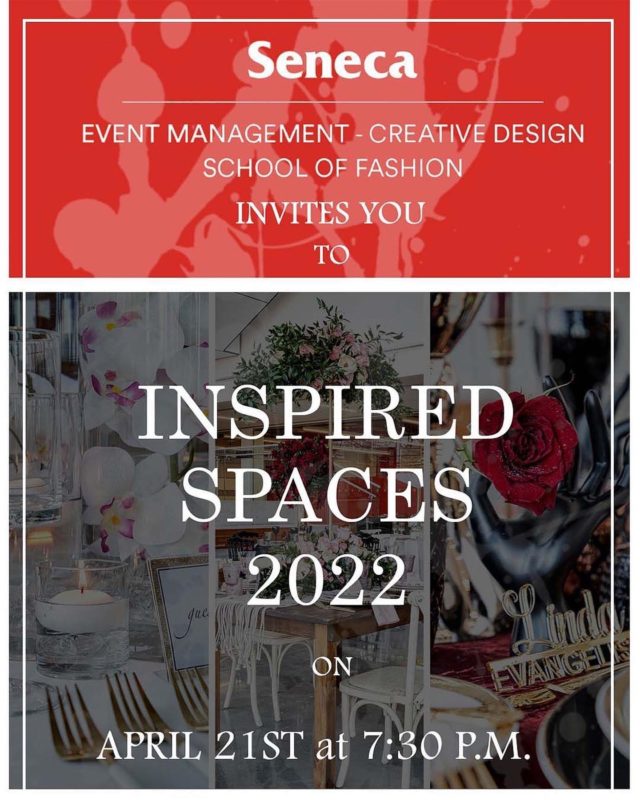 We are still so happy to be back as as part of Inspired Spaces 2022 with @senecafashion 🍽🏅💐 On April 21st at 7:30pm EST, we are hosting a virtual event for our annual tabletop competition, Inspired Spaces and we would like to invite you to attend!

As the culminating project for the Event Management program, Inspired Spaces is the highlight of student studies. The competition challenges students to develop a fictitious event for a mock client and gives them an opportunity to have their work critiqued by a panel of industry professionals. To learn more and register, click the link in our bio. We hope to see you there!

Special thanks to our Sponsors and Supporters:
@Eventrentalgroup
@senecaalumni
@canadianspecialevents 
@ileatoronto 

Seneca's Event & Media Production program
Students from Seneca's Photography program

#senecaeventcreativedesign #senecafashion #eventdesign #studentcompetition #senecaevc